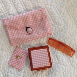 1950”s Cosmetic Bag Set Pink Gingham Vintage